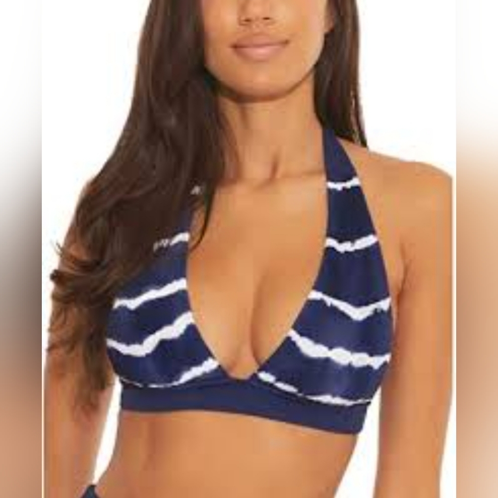 NWT Becca by Rebecca Virtue Iconic Halter Swim Top, Size D Cup,  Color Marina.
